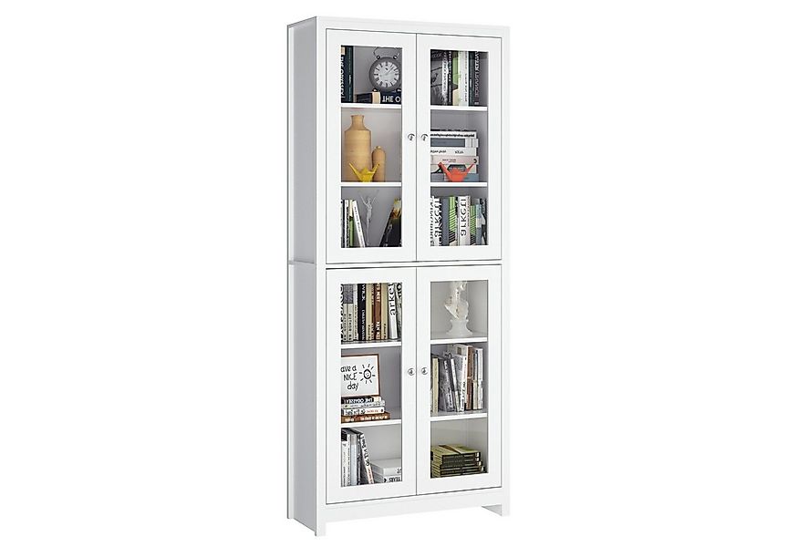 Homfa Vitrine Vitrinenschrank, Bücherschrank, 190 cm Hochschrank mit 4 Glas günstig online kaufen