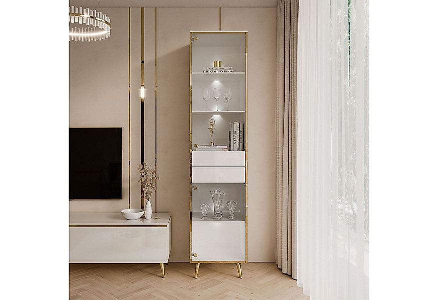 ALLHOUSE24 Vitrine PEONY Breite 45 cm Glasvitrine mit LED Beleuchtung weiß günstig online kaufen