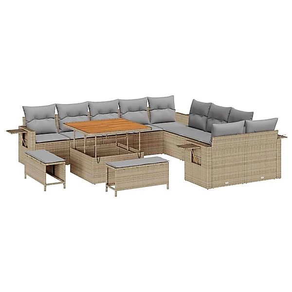 vidaXL Garten-Sofa-Set mit Speicher 13-Tlg Beige Poly Rattan 3363747 günstig online kaufen