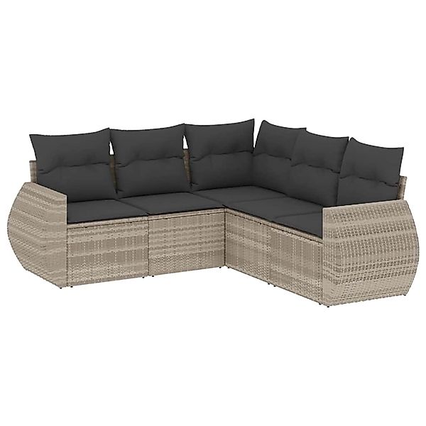 vidaXL 5-Tlg Garten-Sofagarnitur mit Kissen Hellgrau Poly Rattan 3221351 günstig online kaufen
