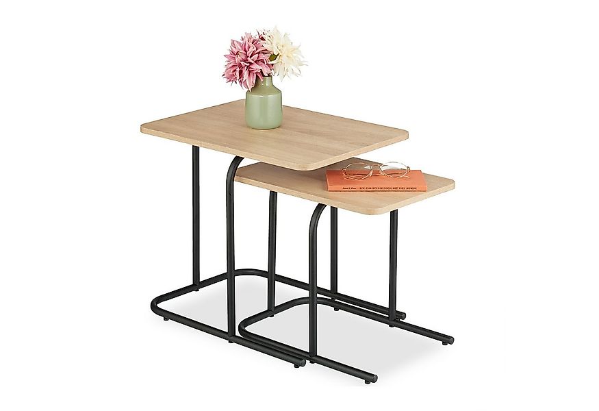 relaxdays Satztisch 2er Set Holzoptik & Metall, hellbraun günstig online kaufen