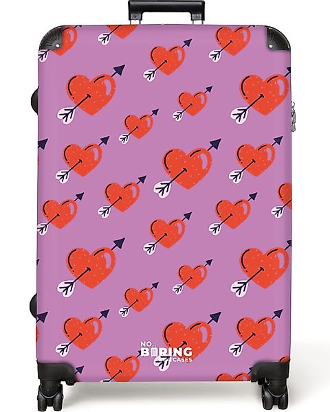 NoBoringSuitcases.com© Hartschalen-Trolley Lila mit roten Herzen günstig online kaufen