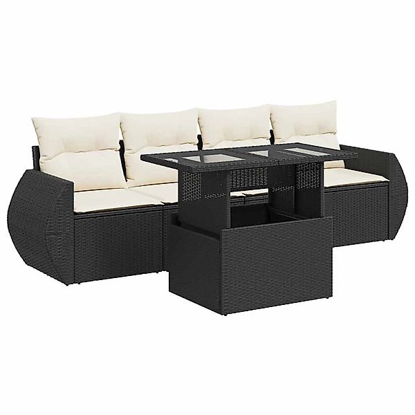 vidaXL 5-Tlg Garten-Sofagarnitur mit Kissen Schwarz Poly Rattan 3326557 günstig online kaufen