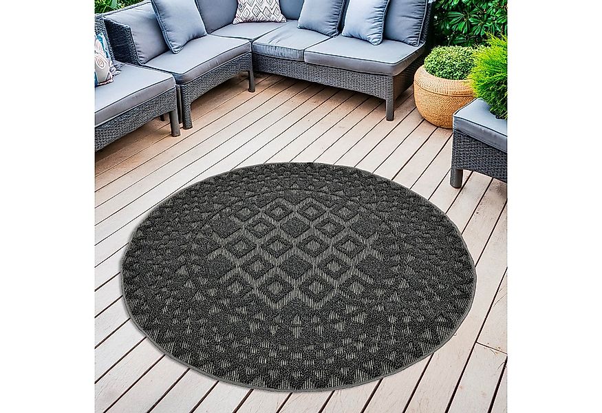my home Teppich Juliane Outdoor, rund, Höhe: 12 mm, Hoch-Tief-Struktur, Boh günstig online kaufen