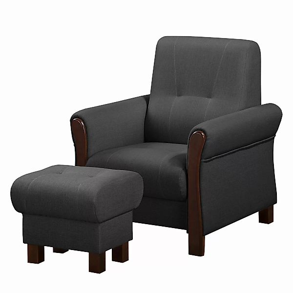 home24 Modoform Sessel Outwell Anthrazit Strukturstoff mit Hocker 80x100x85 günstig online kaufen