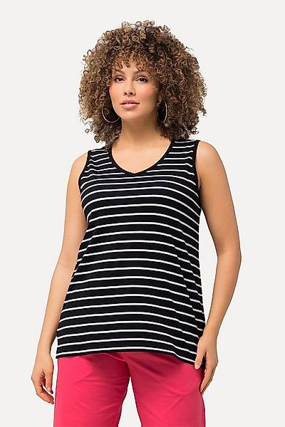 Ulla Popken Longtop Top 2er-Pack Ringel/uni V-Ausschnitt ärmellos (2-tlg) günstig online kaufen