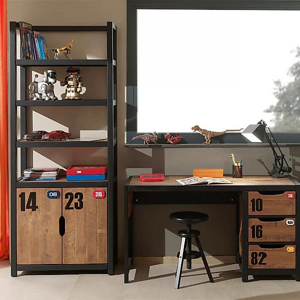 Jugendzimmer Set massiv CUSCO-1 Regal und Schreibtisch, cognacfarbig, schwa günstig online kaufen