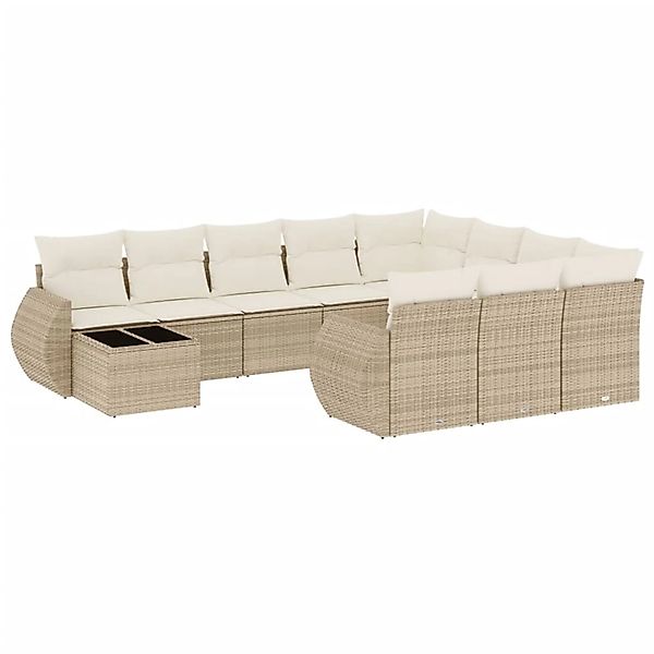 vidaXL 11-Tlg Garten-Sofagarnitur mit Kissen Beige Poly Rattan 3254265 günstig online kaufen