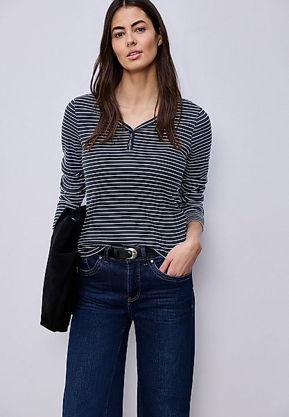 STREET ONE Langarmshirt im Streifen-Design und mit V-Ausschnitt günstig online kaufen