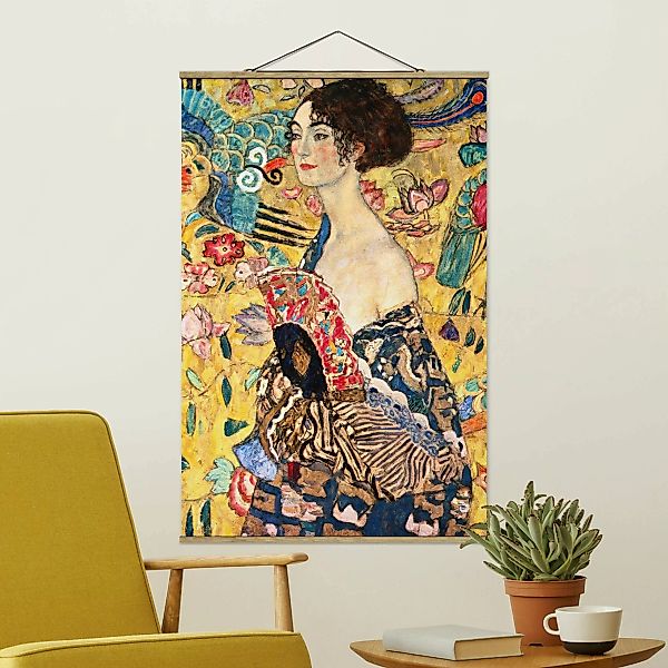 Stoffbild Kunstdruck mit Posterleisten - Hochformat Gustav Klimt - Dame mit günstig online kaufen