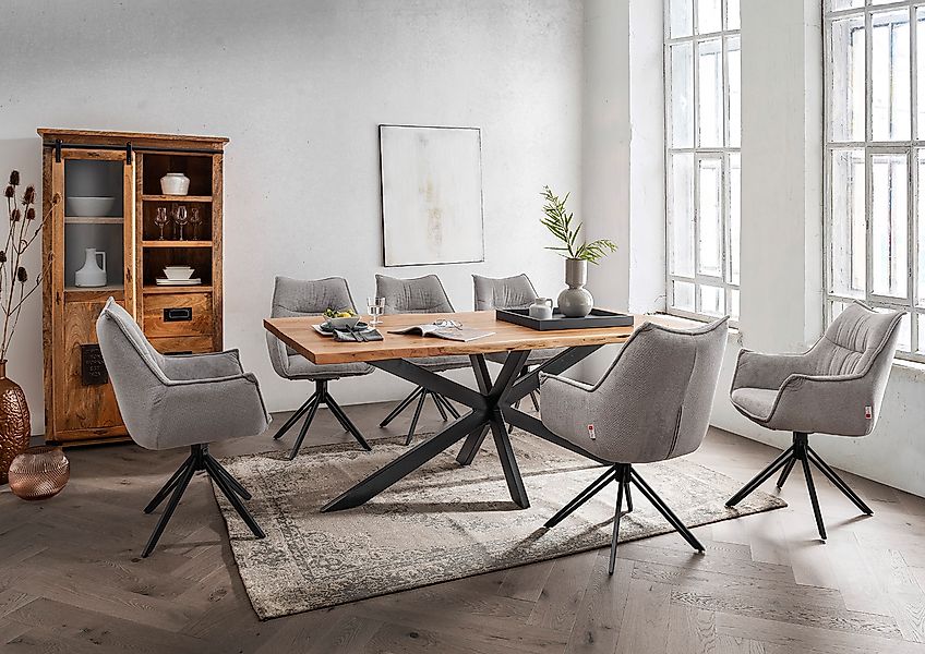 Esszimmer Set Ginosa light grey & Tisch Catania 200x100cm Cross günstig online kaufen
