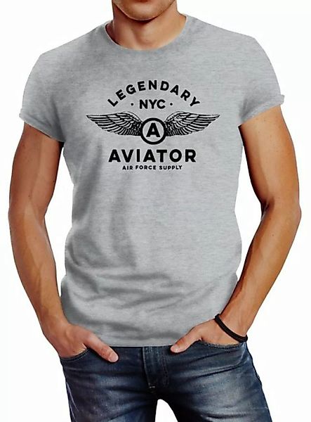 Neverless Print-Shirt Herren T-Shirt Legendary NYC Aviator Air Force Luftwa günstig online kaufen