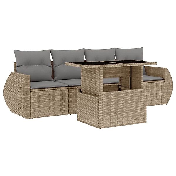 vidaXL 5-Tlg Garten-Sofagarnitur mit Kissen Beige Poly Rattan 3268359 günstig online kaufen