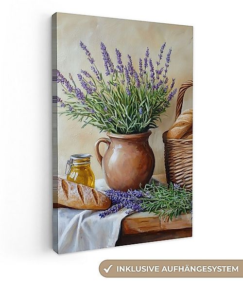 OneMillionCanvasses® Leinwandbild Lavendel - Brot - Stilleben, Fotodruck (1 günstig online kaufen