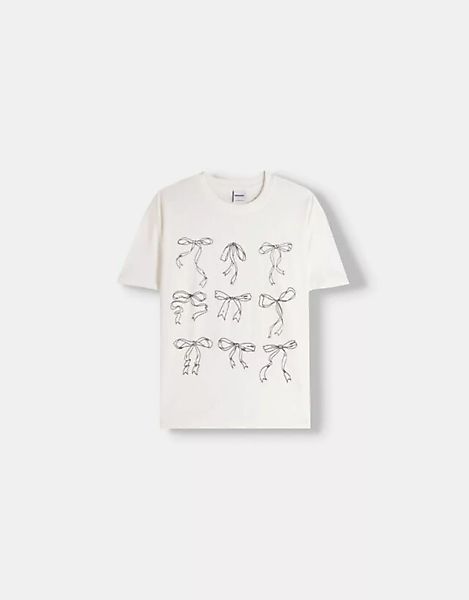 Bershka T-Shirt Mit Print Bskteen S Grbrochenes Weiss günstig online kaufen