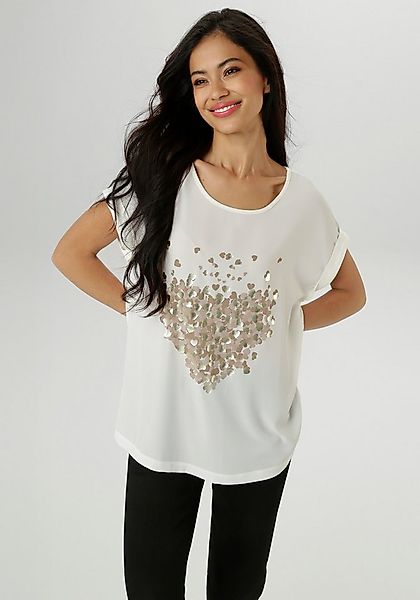 Aniston SELECTED Shirtbluse mit glänzenden, goldfarbenen Herzen bedruckt günstig online kaufen
