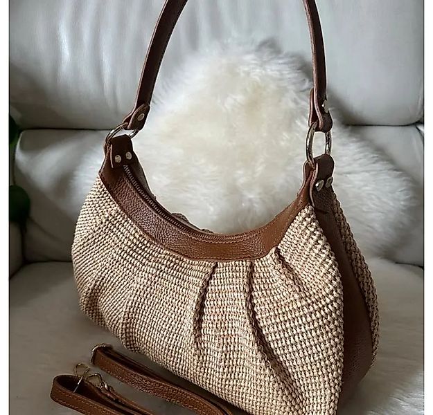 Goodman Design Schultertasche Raffiatasche mit Echtleder – Handgefertigte E günstig online kaufen