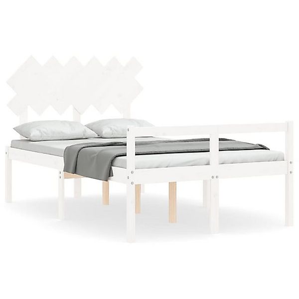 vidaXL Bett, Seniorenbett mit Kopfteil Weiß Massivholz günstig online kaufen