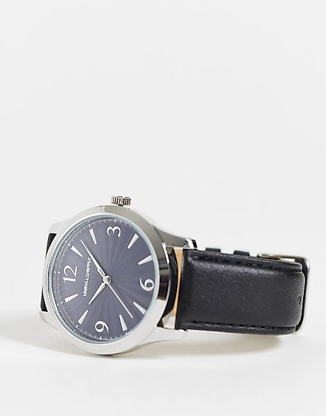 ASOS DESIGN – Klassische Armbanduhr mit marineblauem Ziffernblatt und schwa günstig online kaufen