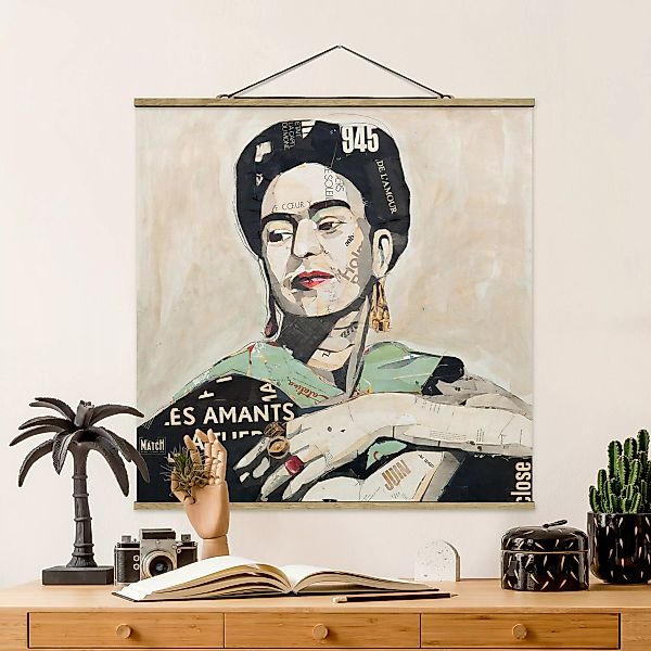 Stoffbild Kunstdruck mit Posterleisten - Quadrat Frida Kahlo - Collage No.4 günstig online kaufen
