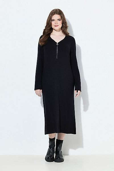 Ulla Popken Strickkleid Rippjersey-Midikleid Zipper A-Linie V-Ausschnitt günstig online kaufen