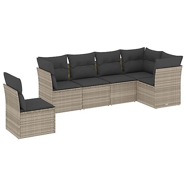 vidaXL 6-Tlg Garten-Sofagarnitur mit Kissen Hellgrau Poly Rattan 3217702 günstig online kaufen