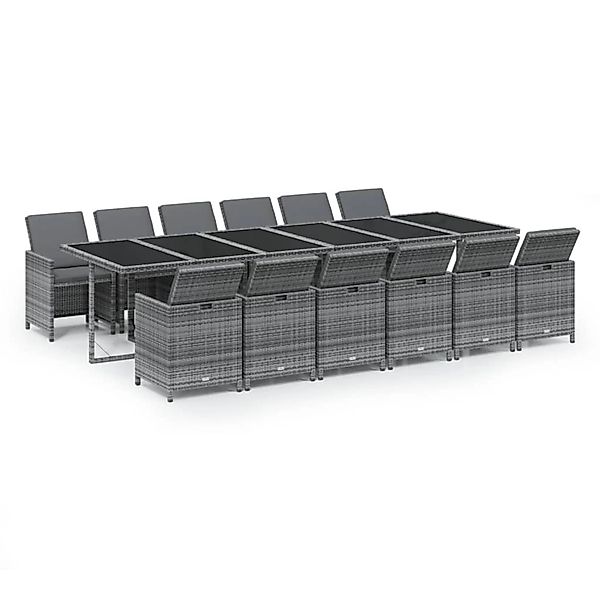 vidaXL 13-Tlg Garten-Essgruppe mit Kissen Poly Rattan Grau 3095617 günstig online kaufen