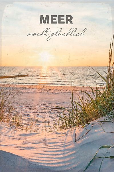 queence Metallbild "Meer macht glücklich", Schriftzüge, (1 St.), Stahlschil günstig online kaufen