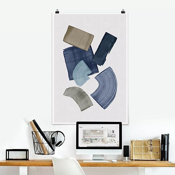 Poster Pinselblöcke in Blau und Braun günstig online kaufen