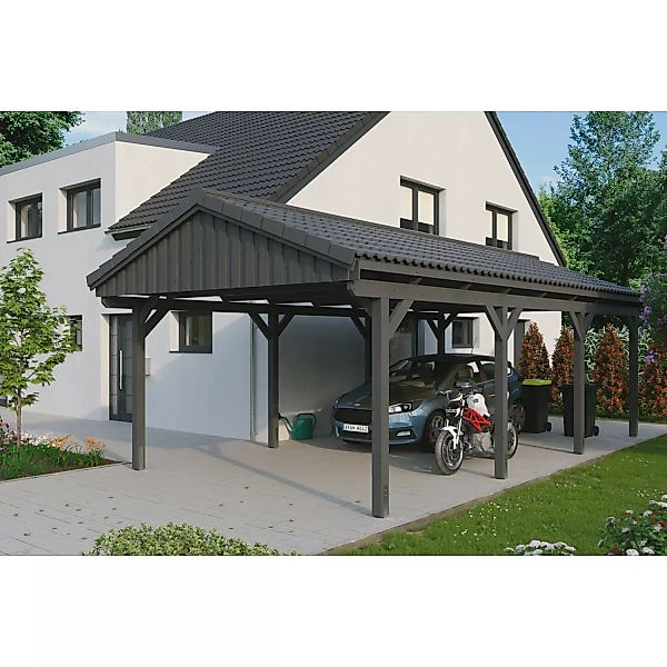 Skan Holz Carport Fichtelberg 423 cm x 808 cm Dachlattung Schiefergrau günstig online kaufen