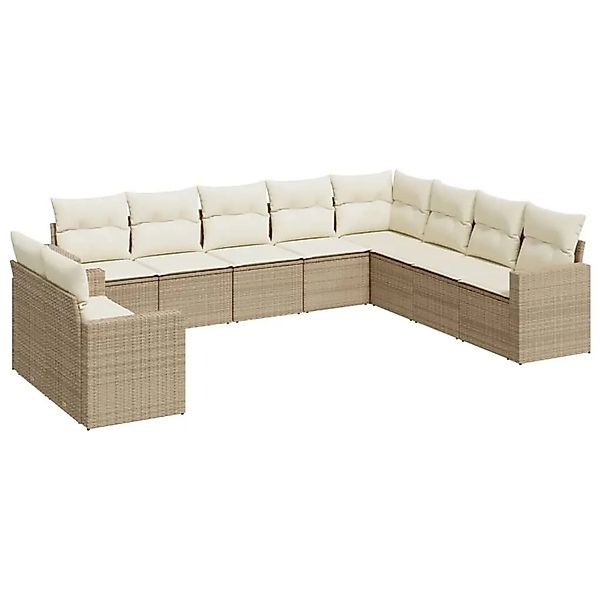 vidaXL 10-Tlg Garten-Sofagarnitur mit Kissen Beige Poly Rattan 3251505 günstig online kaufen