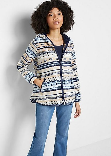 bonprix Fleecejacke mit Norweger-Muster, mit Kapuze, kuscheliges Material günstig online kaufen