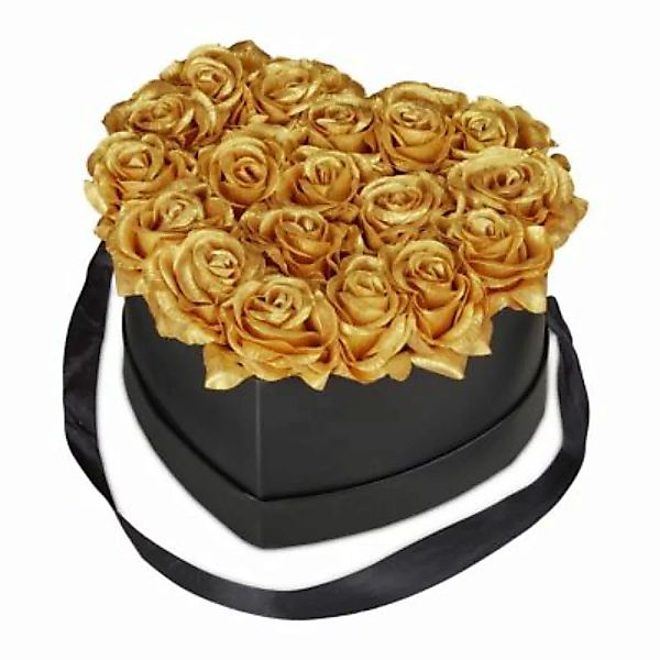 relaxdays Schwarze Rosenbox mit 18 goldenen Rosen gold/schwarz günstig online kaufen
