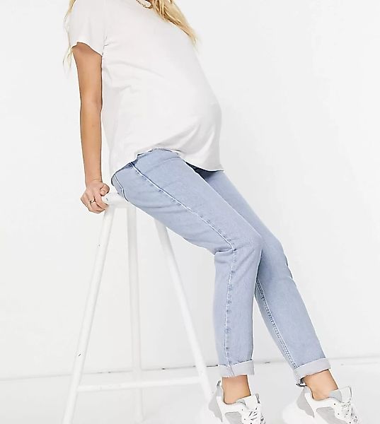 New Look Maternity – Mom-Jeans in Blau mit Überbauchbund günstig online kaufen