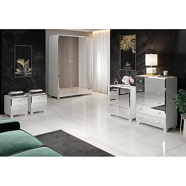 Schlafzimmer Möbel Komplettset mit Spiegel Fronten BUCCERI-83 in weiß, Klei günstig online kaufen