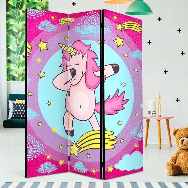 Einhorn Paravent Raumteiler in Pink und Bunt Leinwand Füllung günstig online kaufen