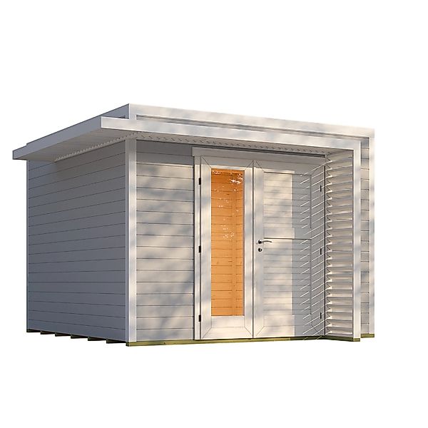 Weka Gartenhaus Amberley 1,5-Fache Tür Grau-Weiß 300 cm x 300 cm günstig online kaufen