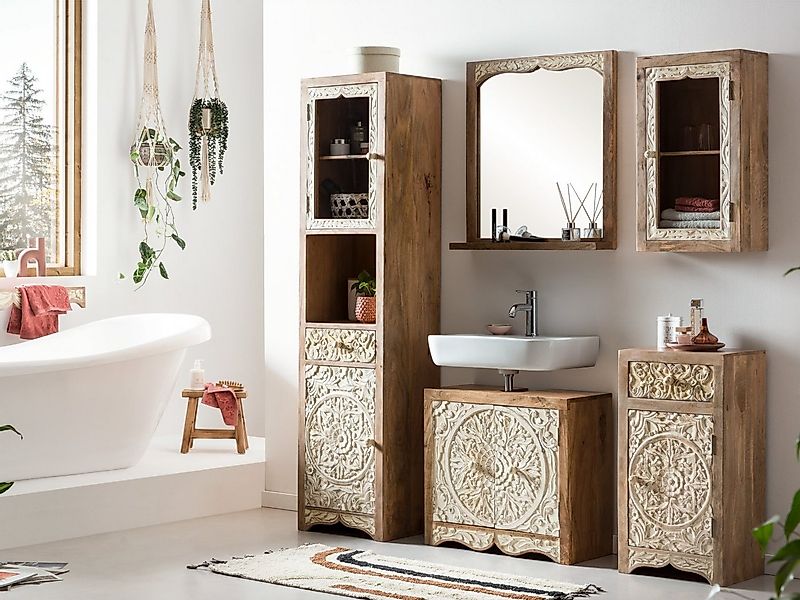 massivum Hochschrank Delhi Badschrank massiv aus Echtholz Landhausstil günstig online kaufen