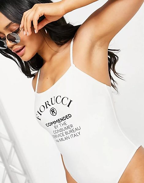 Fiorucci – Commended – Badeanzug mit Logo in Weiß günstig online kaufen