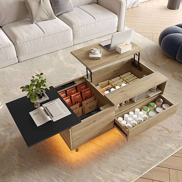 OKWISH Couchtisch Kaffeetisch Wohnzimmertisch Sofatisch (Höhenverstellbarer günstig online kaufen