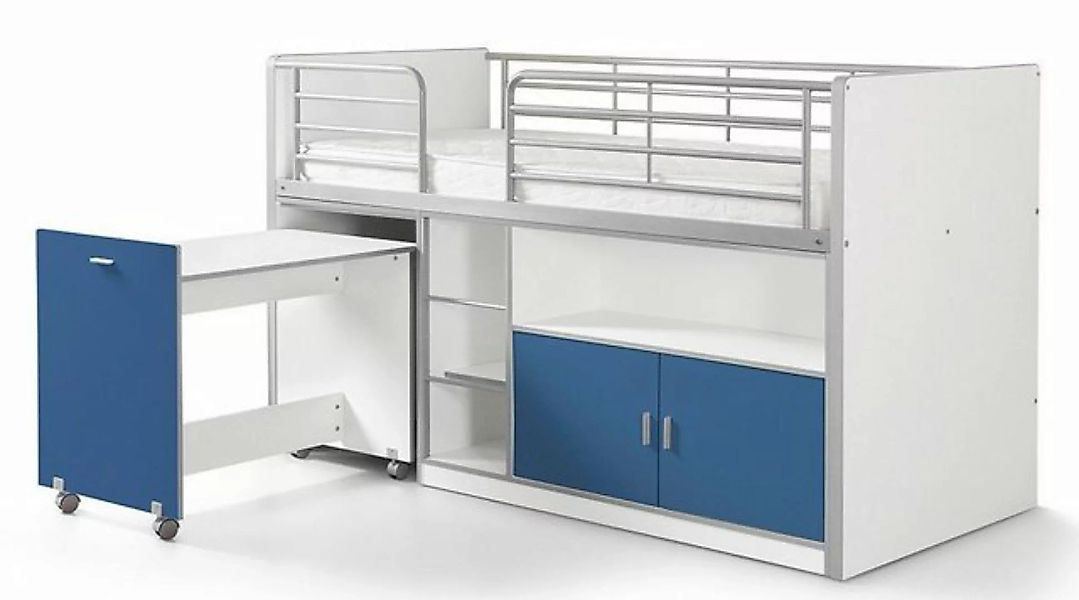 Kindermöbel 24 Hochbett Tomek weiß - blau inkl. Schreibtisch günstig online kaufen