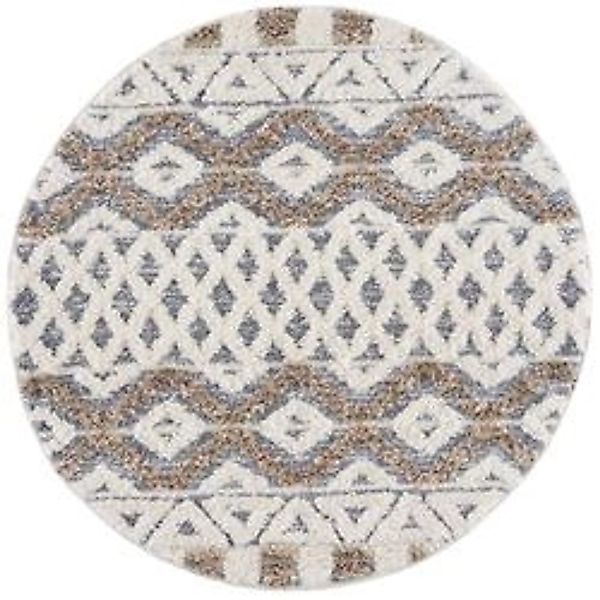 payé Teppich Nara-3050 Hochflor 120x120 cm Rund Grau Rautenmuster günstig online kaufen