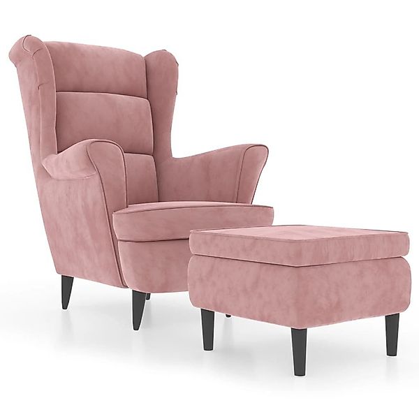 furnicato Sessel Ohrensessel mit Hocker Rosa günstig online kaufen