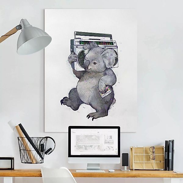 Leinwandbild Tiere - Hochformat Illustration Koala mit Radio Malerei günstig online kaufen