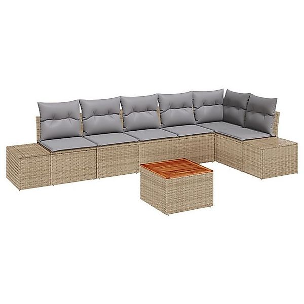 vidaXL Loungesofa 7-teiliges Garten Sofa Set mit Kissen Beige Poly Rattan, günstig online kaufen