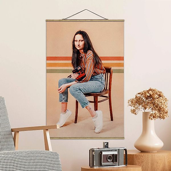 Stoffbild Portrait mit Posterleisten - Hochformat Retro Mona Lisa günstig online kaufen