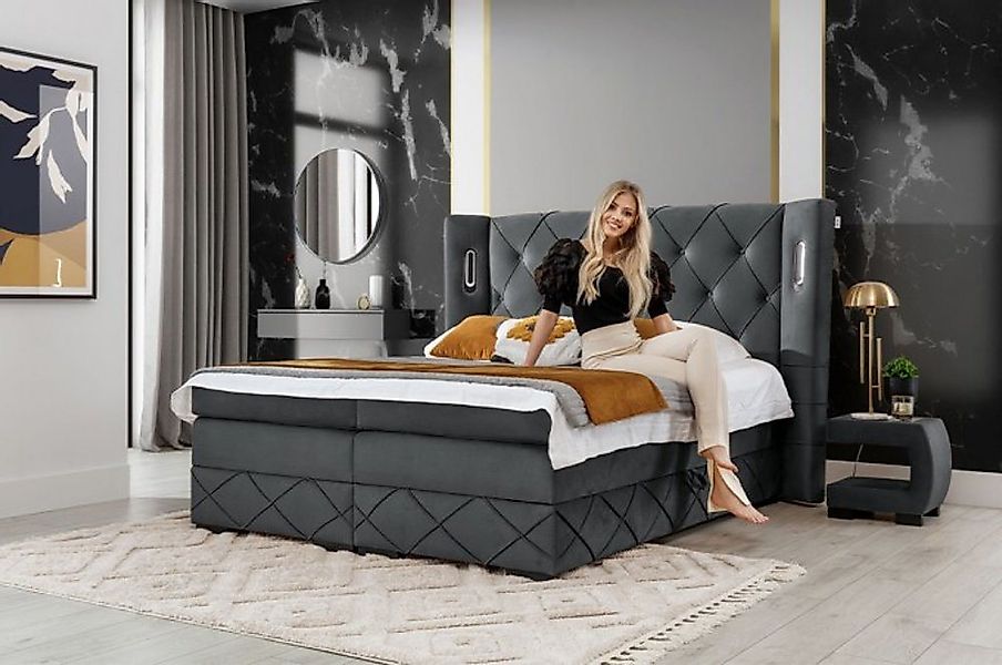 DB-Möbel Boxspringbett „Königlich” Polsterbett mit Stauraum - Bett mit LED günstig online kaufen