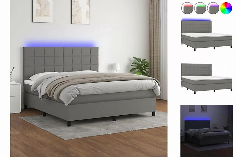 vidaXL Bettgestell Boxspringbett mit Matratze LED Dunkelgrau 180x200 cm Sto günstig online kaufen