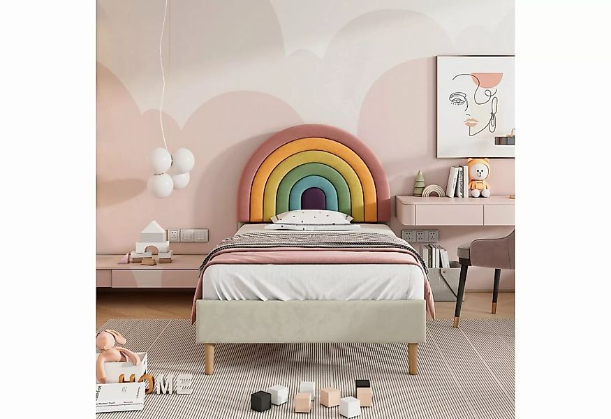 Celya Polsterbett 90×200 cm, mit Lattenrost und Kopfteil, Jugendbett, für E günstig online kaufen