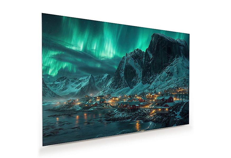 Primedeco Glasbild Wandbild Nordlichter über Fjord mit Aufhängung, Natur (2 günstig online kaufen